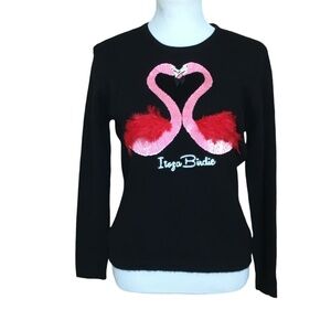NEW ItzsaBirdie Cashmere Pink Love Flamingo Sweater In Black
